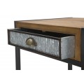 Štýlový industriálny príručný stolík Glady s drevenou policou a zásuvkou s plechovou výplňou 98 cm