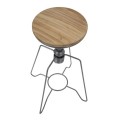 Industriálna okrúhla barová stolička Glady z kovu s otočným hnedým dreveným sedadlom a výškovo nastaviteľnou skrutkou 55 cm