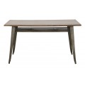 Industriálny obdĺžnikový jedálenský stôl Glady s hnedou drevenou doskou a sivou kovovou konštrukciou s policou 140 cm