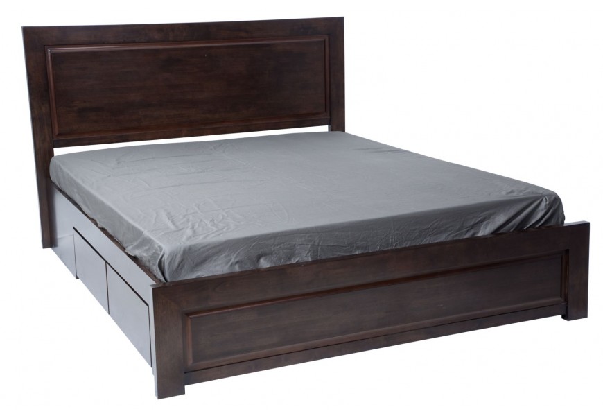 Dizajnová masívna tmavá hnedá manželská posteľ Vincenzo so štyrmi zásuvkami na nízkych nožičkách s kazetovým dizajnom