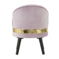 Dizajnová art deco okrúhla taburetka Laurentia s opierkou s ružovým zamatovým poťahom a zlatým detailom 45 cm