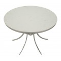 Luxusný art deco okrúhly biely jedálenský stôl Florenzo s mramorovou doskou a striebornou kovovou konštrukciou 100 cm