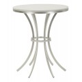 Mramorový príručný stolík Florenzo s bielou okrúhlou mramorovou doskou so sivými žilkami a striebornou kovovou konštrukciou s vytočenými nohami a šesťuholníkovou spojnicou