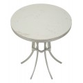 Art deco okrúhly biely príručný stolík Florenzo s mramorovou doskou a striebornou kovovou podstavou 68 cm