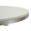 Art deco okrúhly biely príručný stolík Florenzo s mramorovou doskou a striebornou kovovou podstavou 68 cm