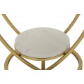 Dizajnový kovový zlatý príručný stolík Amorattia v tvare srdca s mramorovými okrúhlymi bielymi doskami so sivými žilkami 45 cm