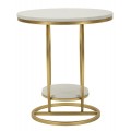 Dizajnový kovový zlatý príručný stolík Amorattia v tvare srdca s mramorovými okrúhlymi bielymi doskami so sivými žilkami 45 cm
