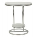 Dzajnový okrúhly príručný stolík Amorattia s bielymi mramorovými doskami a kovovou striebornou konštrukciou v tvare srdca 45 cm