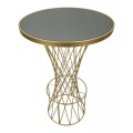 Glamour kovový zlatý okrúhly barový stôl Sorelia s čiernou sklenenou doskou a vypletanou nohou v tvare presýpacích hodín 103 cm