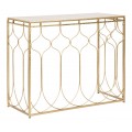 Glamour zlatý konzolový stolík Elhar s obdĺžnikovou konštrukciou s orientálnym kovovým vzorom a dekoratívnymi detailmi