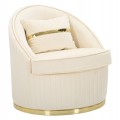 Glamour kreslo Bellaria v okrúhlom tvare s krémovým zamatovým poťahom zlatým podstavcom a operadlom s vertikálnym prešívaním
