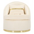 Štýlové art deco okrúhle krémové zamatové kreslo Bellaria so zlatými detailmi a vertikálnym prešívaním 80 cm