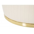 Štýlové art deco okrúhle krémové zamatové kreslo Bellaria so zlatými detailmi a vertikálnym prešívaním 80 cm