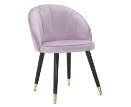 Štýlová glamour konzolová stolička Elveria s fialovým zamatovým poťahom prešívaným operadlom a čiernymi drevenými nohami so zlatým zakončením