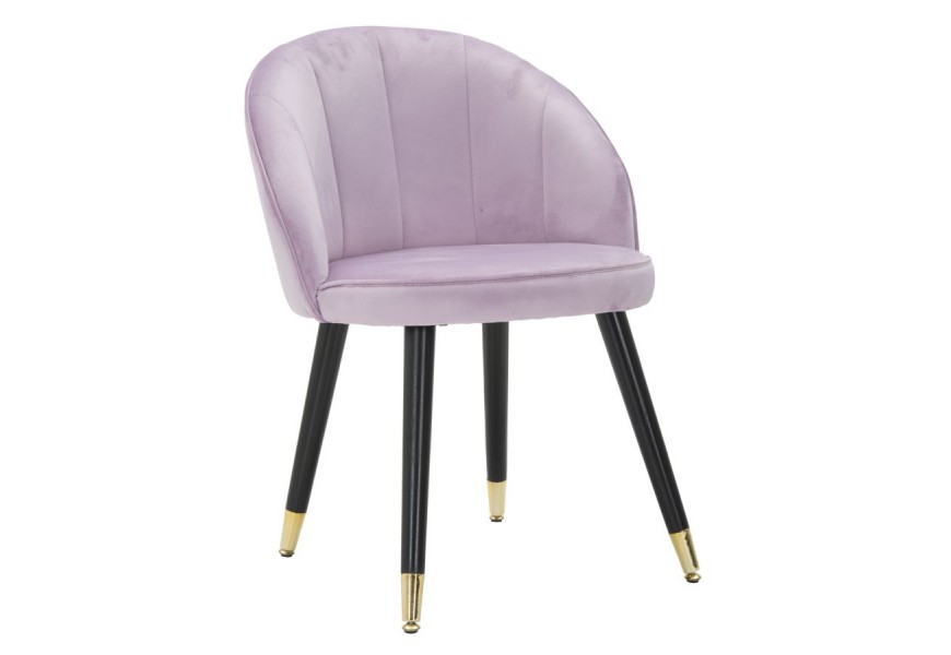 Štýlová glamour konzolová stolička Elveria s fialovým zamatovým poťahom prešívaným operadlom a čiernymi drevenými nohami so zlatým zakončením
