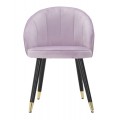 Štýlová art deco fialová zamatová jedálenská stolička Elveria s čiernymi nožičkami a zlatým detailom 80 cm