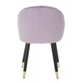 Štýlová art deco fialová zamatová jedálenská stolička Elveria s čiernymi nožičkami a zlatým detailom 80 cm