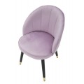Štýlová art deco fialová zamatová jedálenská stolička Elveria s čiernymi nožičkami a zlatým detailom 80 cm