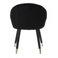 Štýlová art deco čierna zamatová jedálenská stolička Elveria s oblým operadlom a čiernymi nožičkami so zlatým detailom 80 cm