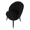 Štýlová art deco čierna zamatová jedálenská stolička Elveria s oblým operadlom a čiernymi nožičkami so zlatým detailom 80 cm
