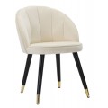 Glamour  konzolová stolička Elveria v krémovom zamate s čiernymi drevenými nohami a zlatým zakončením s oblou opierkou a prešívaním
