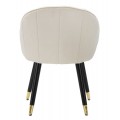 Art deco krémová zamatová jedálenská stolička Elveria s čiernymi nohami so zlatými detailmi 80 cm