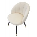Art deco krémová zamatová jedálenská stolička Elveria s čiernymi nohami so zlatými detailmi 80 cm