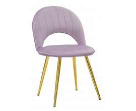 Glamour štýlová zamatová fialová jedálenská stolička Celistia so zlatými kovovými nožičkami a vykrojenou opierkou s čalúnením a prešívaním