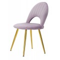 Art deco fialová zamatová jedálenská stolička Celistia so zlatými kovovými nožičkami a vertikálnym prešívaním 78 cm