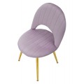 Art deco fialová zamatová jedálenská stolička Celistia so zlatými kovovými nožičkami a vertikálnym prešívaním 78 cm