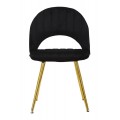 Štýlová art deco čierna čalúnená jedálenská stolička Celistia so zlatými kovovými nožičkami a vykrojeným operadlom 78 cm