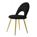 Štýlová art deco čierna čalúnená jedálenská stolička Celistia so zlatými kovovými nožičkami a vykrojeným operadlom 78 cm