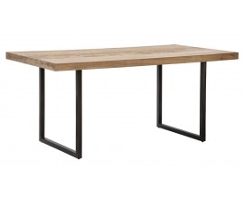 Dizajnový industriálny obdĺžnikový jedálenský stôl Cubilio zo svetlo hnedého akáciového dreva s čiernymi kovovými nohami 175 cm
