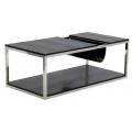 Moderný kožený konferenčný stolík Aires s obdĺžnikovou vrchnou doskou s vreckom na časopisy a policou s poťahom z ekokože s krokodílím vzorom v čiernej farbe s kovovou konštrukciou v striebornej farbe
