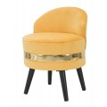 Dizajnové art deco okrúhle kreslo Laurentia s nízkou opierkou so žltým zamatovým poťahom a zlatým detailom 62 cm