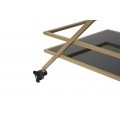 Dizajnový art deco servírovací vozík Triangolo Oro s dvomi čiernymi sklenenými policami a zlatou kovovou konštrukciou 90 cm