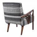 Luxusné retro kreslo Marwe s čiernobielym vzorovaným poťahom a tmavými hnedými drevenými opierkami 83 cm