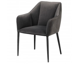 Luxusná moderná čalúnená jedálenská stolička Estor s opierkami na ruky so zamatovým poťahom v tmavej sivej farbe 86 cm