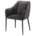 Luxusné dizajnové tmavosivé jedálenské kreslo Estor s celoplošným poťahom zo zamatu s hranatou chrbtovou a bočnými opierkami s tenkými nožičkami