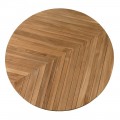 Luxusný vidiecky okrúhly jedálenský stôl Armand zo svetlého hnedého masívneho teakového dreva s parketovým dizajnom 150 cm