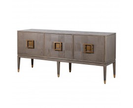 Art deco obdĺžnikový sivý masívny trojdverový príborník Quadria Gris so sklenenými policami a bronzovými úchytkami 193 cm 