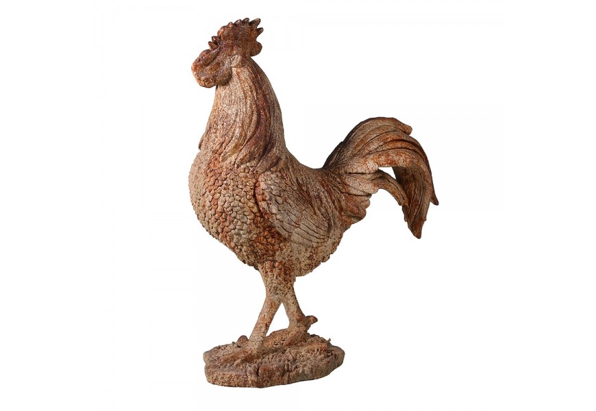 Vintage socha Janar v podobe veľkého kohúta s výraznou štruktúrou a detailmi s dizajnom patinovaného povrchu v bronzovej farbe