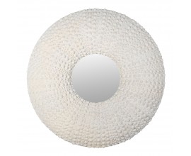 Luxusné vintage závesné zrkadlo Delmar s rámom s reliéfnym dizajnom morskej ježovky v bielej farbe