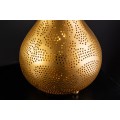 Orientálna stolová lampa Fatima okrúhleho tvaru z kovu v zlatej farbe s perforáciou s tromi nožičkami 52 cm 