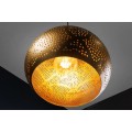 Orientálna závesná lampa Fatima okrúhleho tvaru z kovu v zlatej farbe s perforáciou 49 cm
