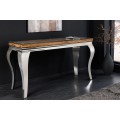 Luxusný glamour konzolový stolík Modern Barock s chrómovou konštrukciou a doskou z hnedého masívneho dreva a skla 145 cm