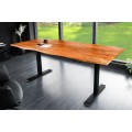 Moderný masívny výškovo nastaviteľný písací stôl Mammut s hnedou akáciovou vrchnou doskou a čiernou podstavou 120 cm