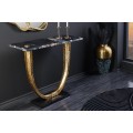 Art deco obdĺžnikový konzolový stolík Lorentia s čiernou mramorovou doskou a ručne tvarovanou zlatou kovovou konštrukciou 79 cm