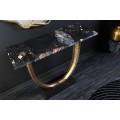 Art deco obdĺžnikový konzolový stolík Lorentia s čiernou mramorovou doskou a ručne tvarovanou zlatou kovovou konštrukciou 79 cm