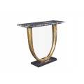 Art deco konzolový stolík Lorentia s čiernou mramorovou doskou s medenými a béžovými žilkami a zlatou oblúkovou kovovou konštrukciou s plastickým povrchom